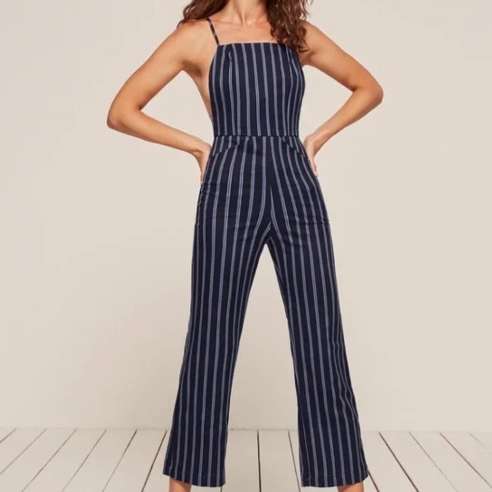 Reformation striped jumpsuit